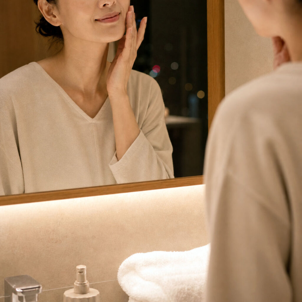 鏡を見る女性
